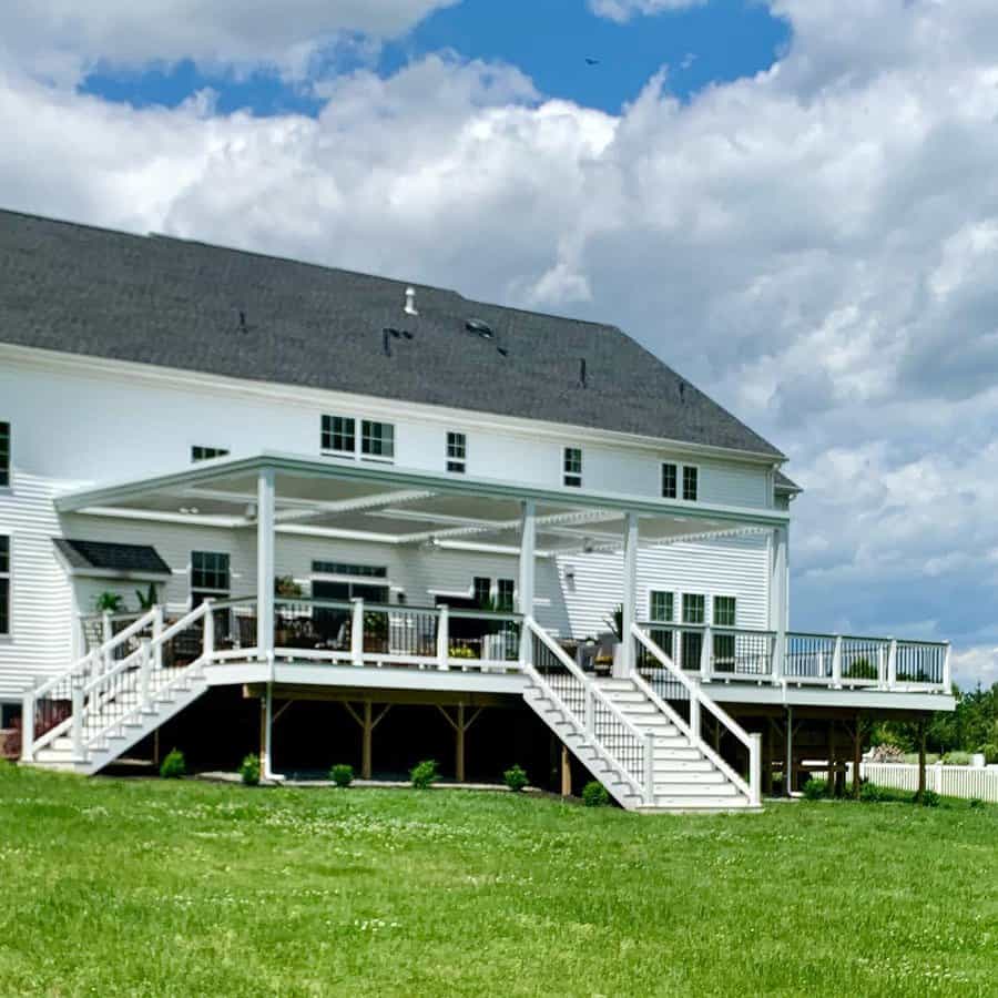 Covered deck with railings