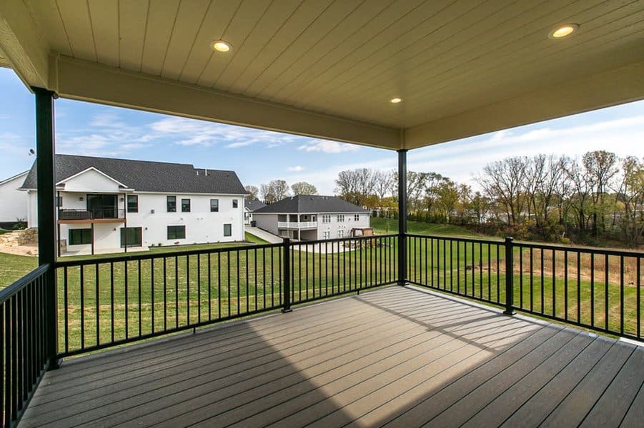 Covered deck with railings