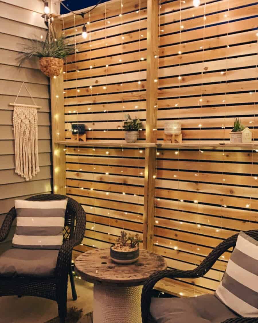 Back porch with string lights 