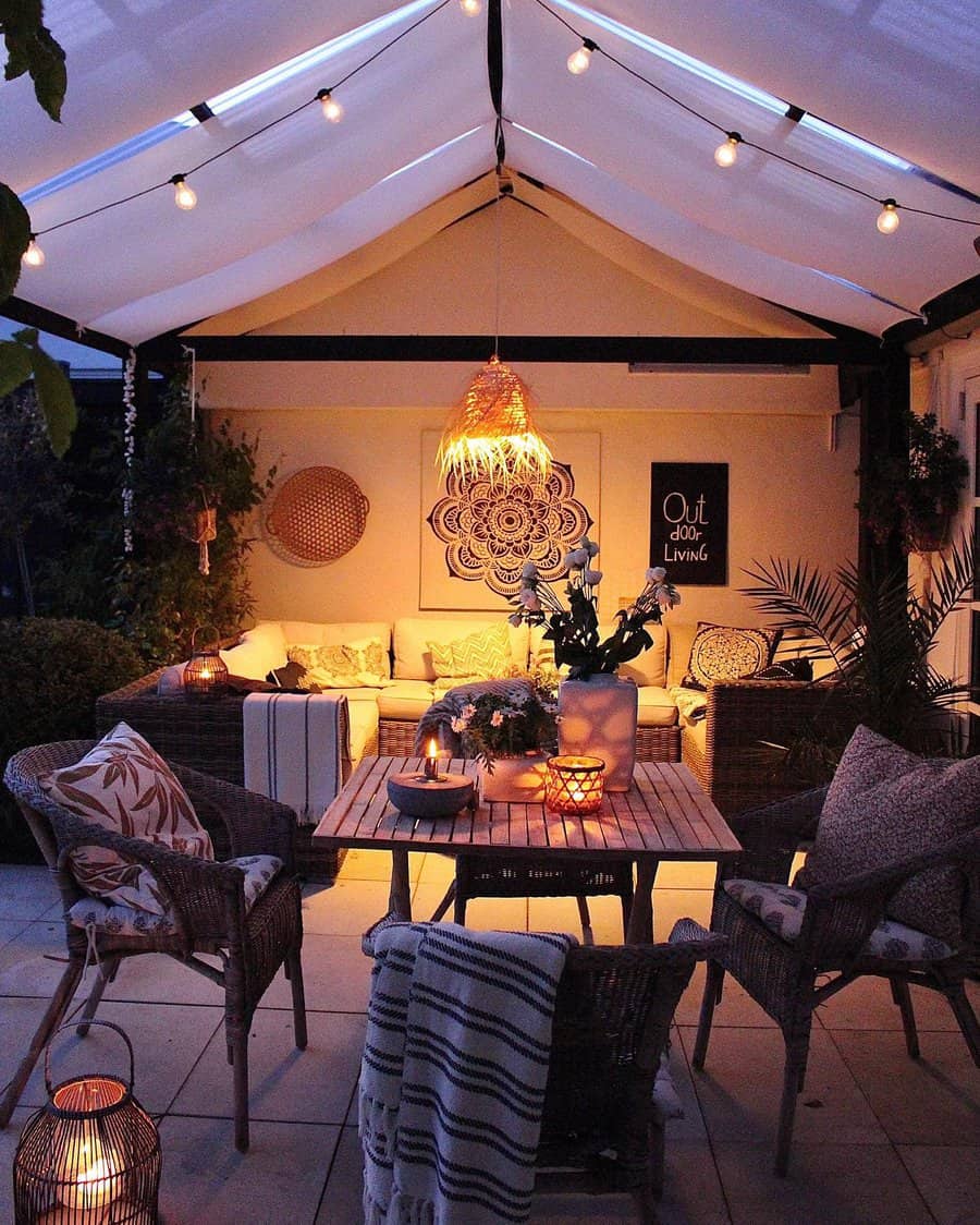 Back porch with string lights 