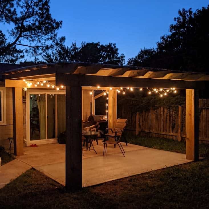 backyard pavilion with string lights 