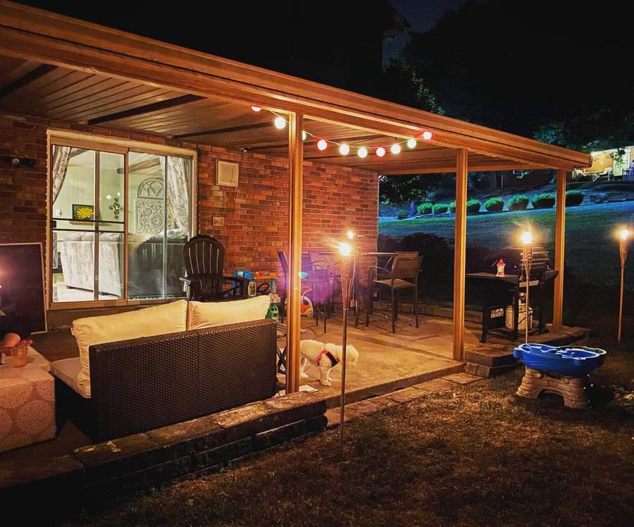 backyard pavilion with string lights 