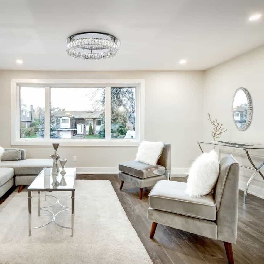 Glass and silver modern living room