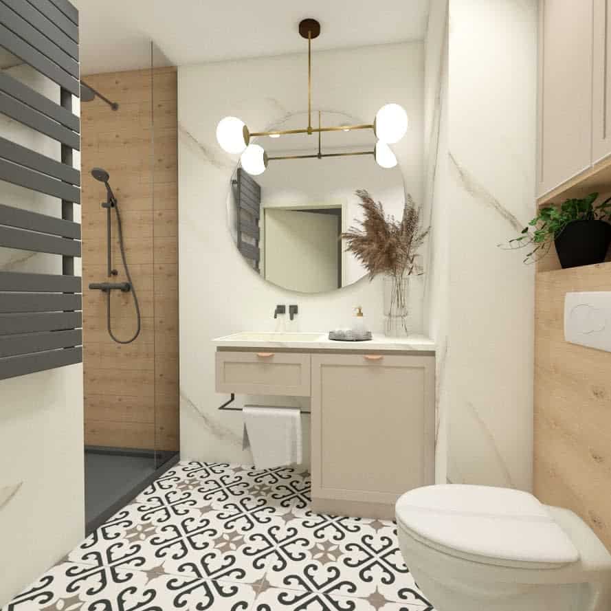 small bathroom with marble walls