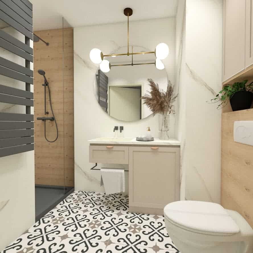 Small bathroom with marble walls