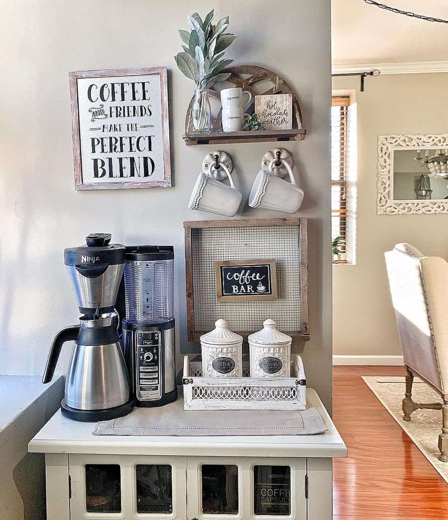 coffee station with coffee wall art 