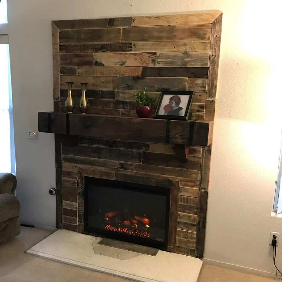 wood pallet fireplace wall