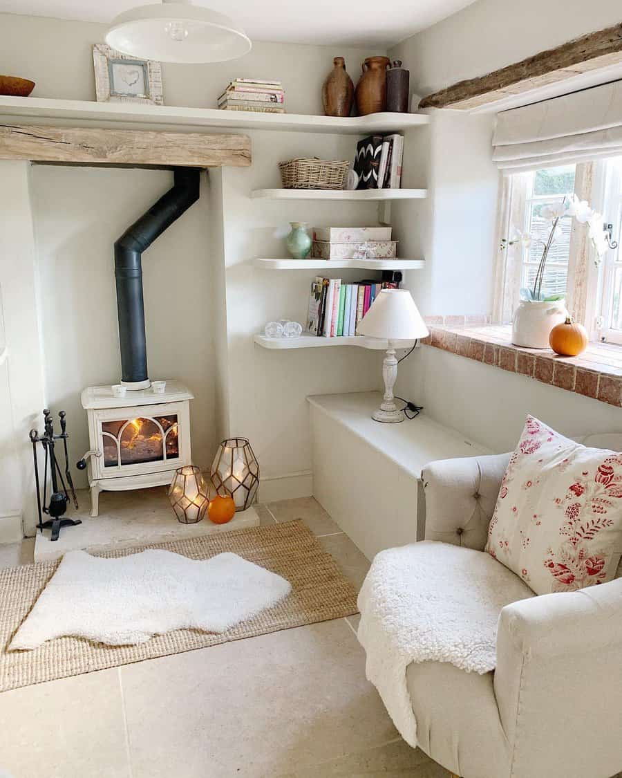 Quaint cottage living room with stove