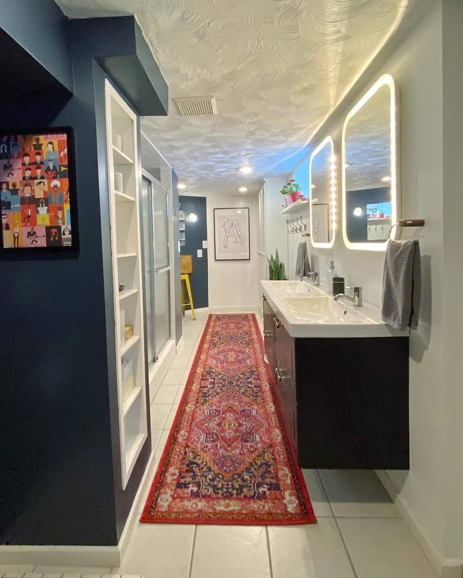 Basement bathroom with a runner