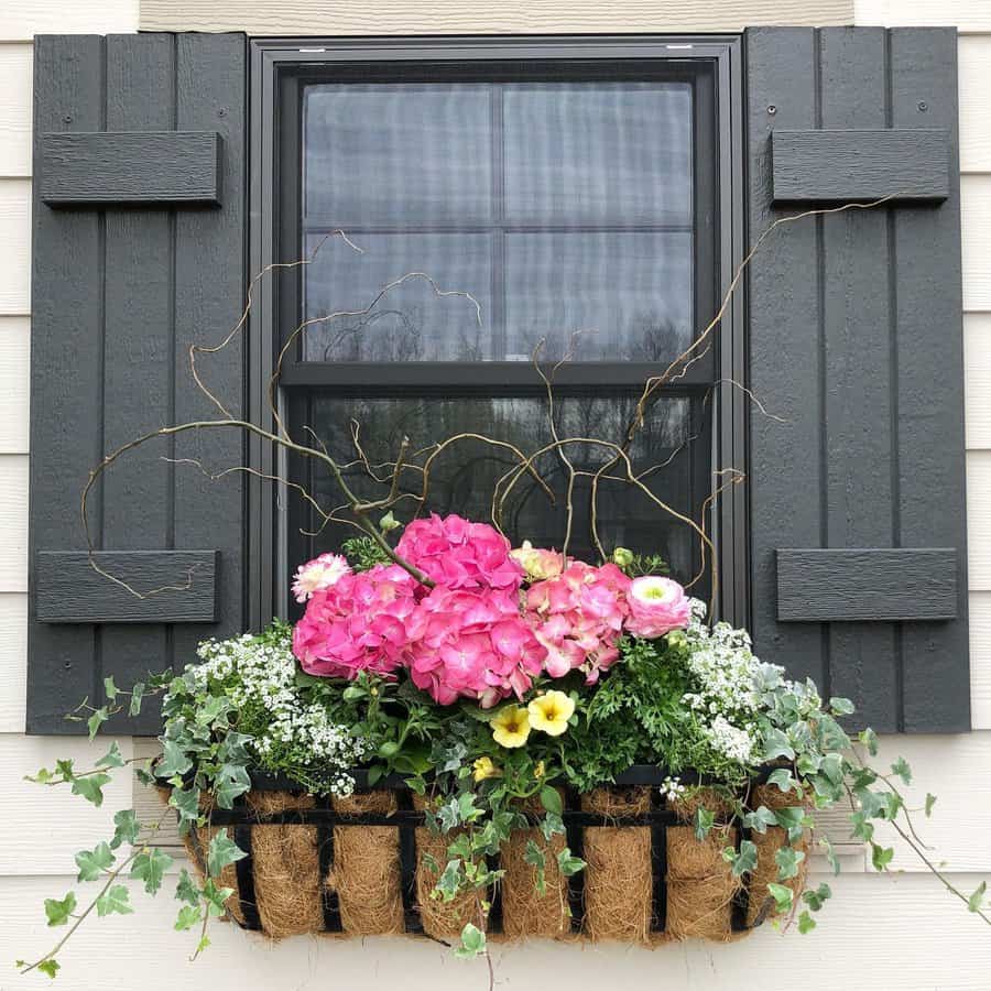 Pink window box arrangement