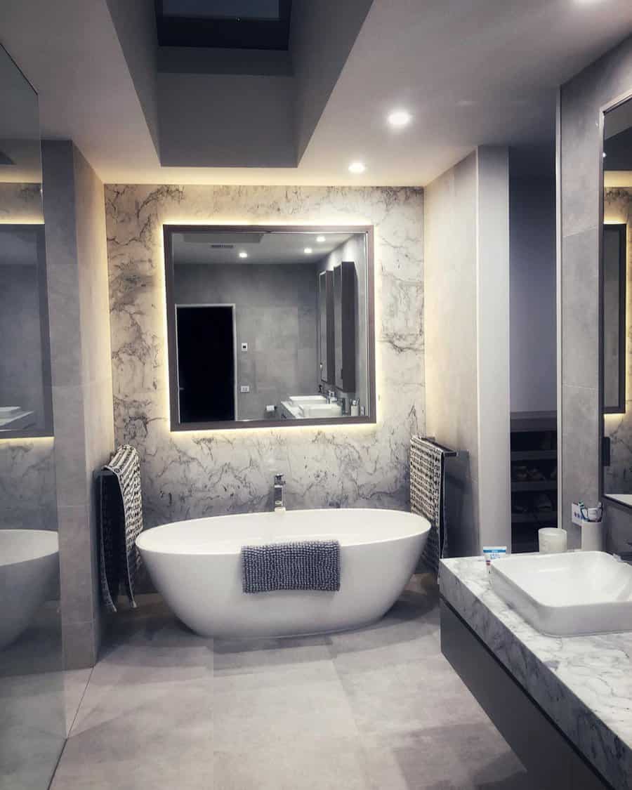 Luxury bathroom with marble and freestanding tub