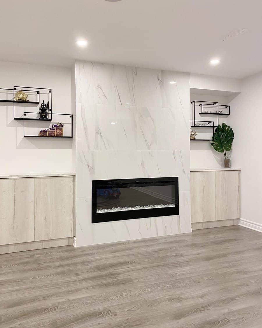 white marble fireplace wall