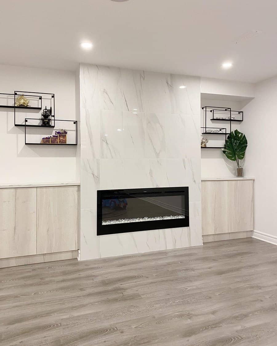 White marble fireplace wall