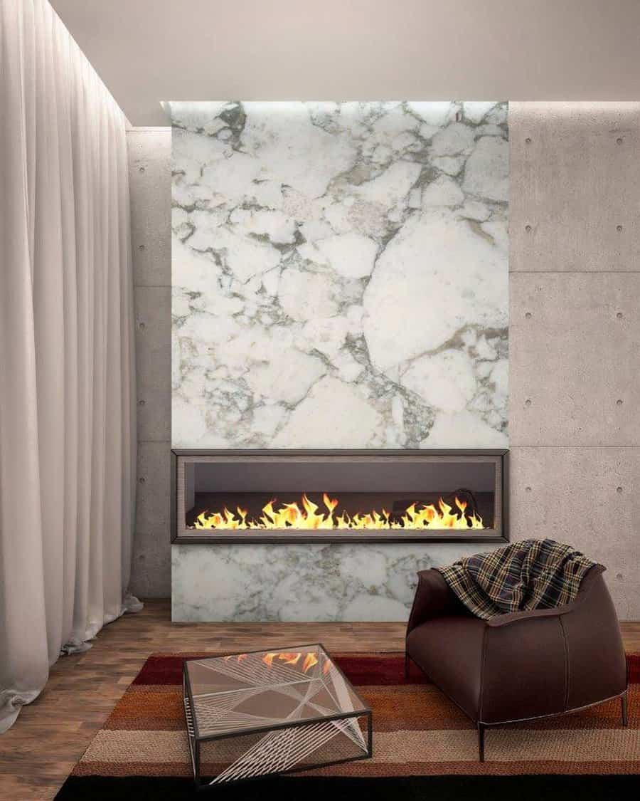 White marble fireplace wall