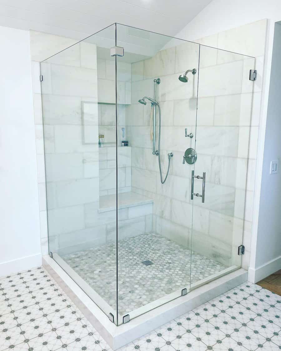 All-white bathroom shower