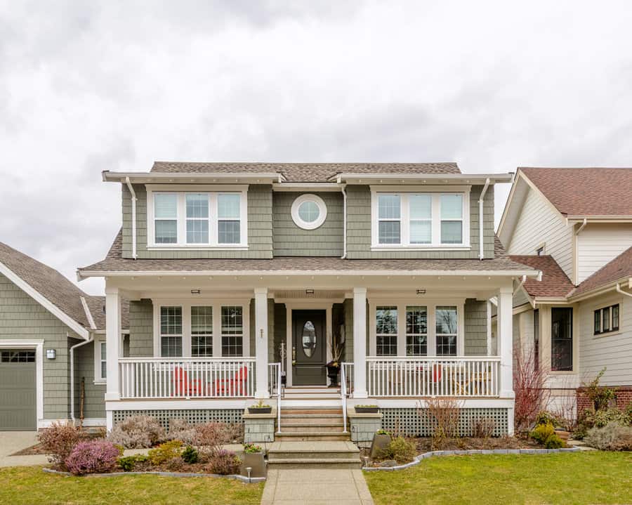 Classic white porch railing