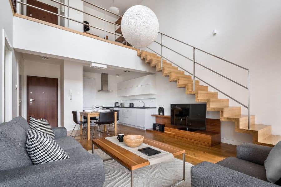 Modern apartment with mezzanine and open stair