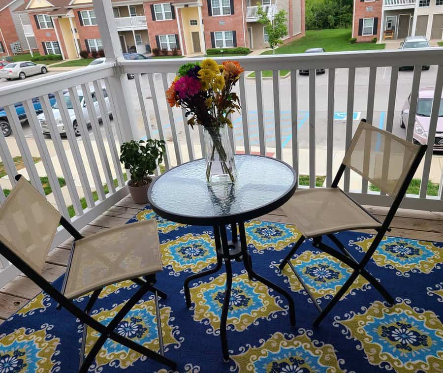 apartment balcony with decorative rug