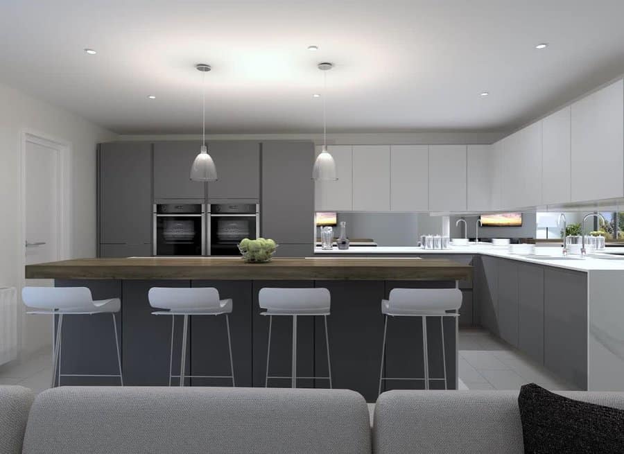 modern kitchen with pendant lighting