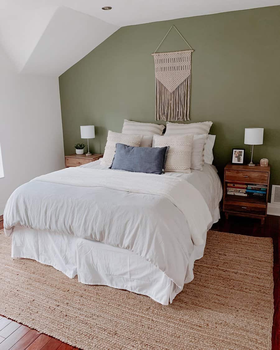 Soothing bedroom with green accent wall