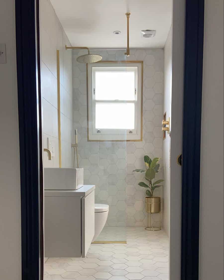 Small bathroom with marble walls