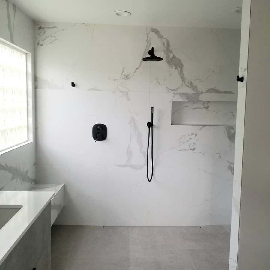 Concrete look bathroom tiles 