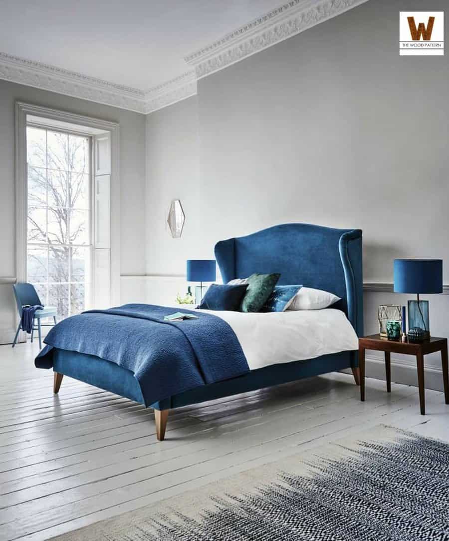 Bed with velvet headboard 