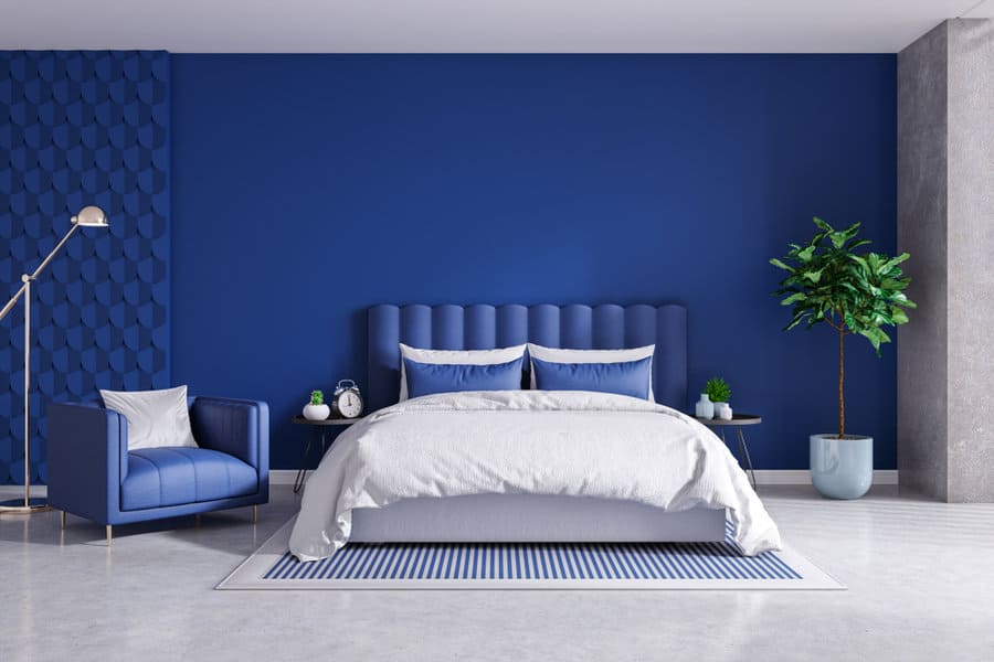 vibrant blue bedroom with blue furniture