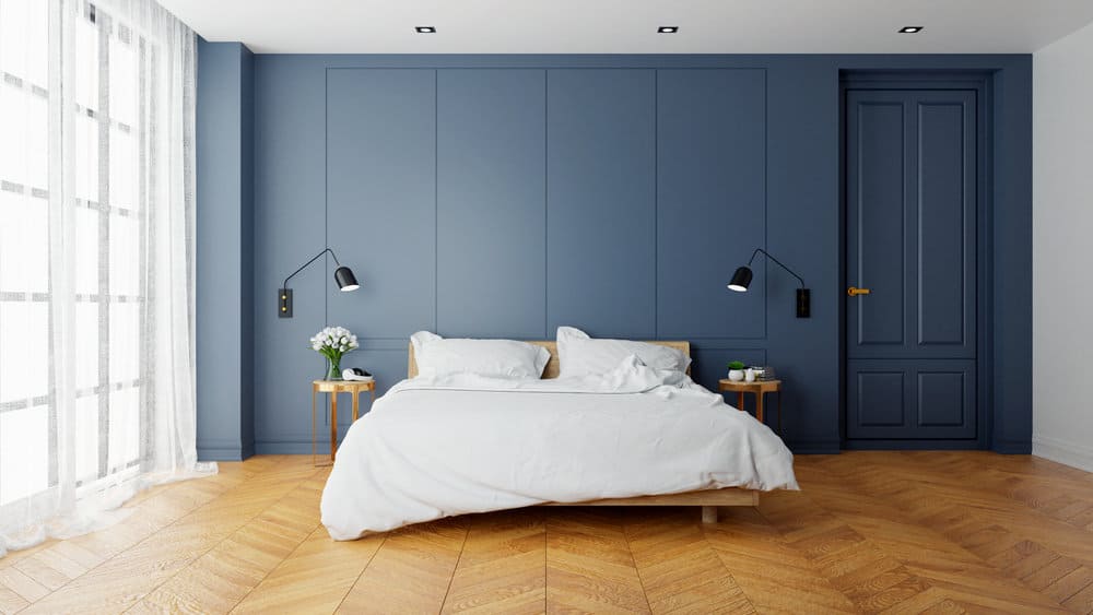 minimalist blue bedroom