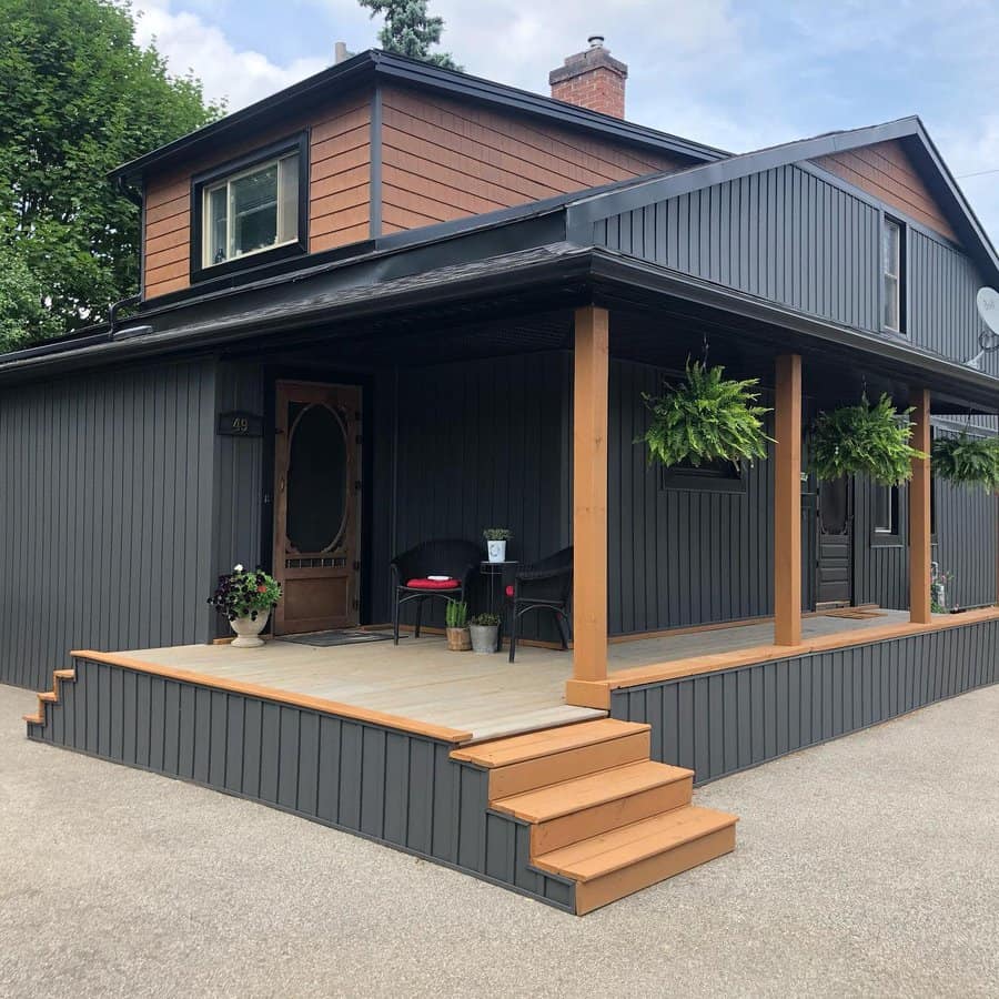 Home with modern deck and vertical skirting