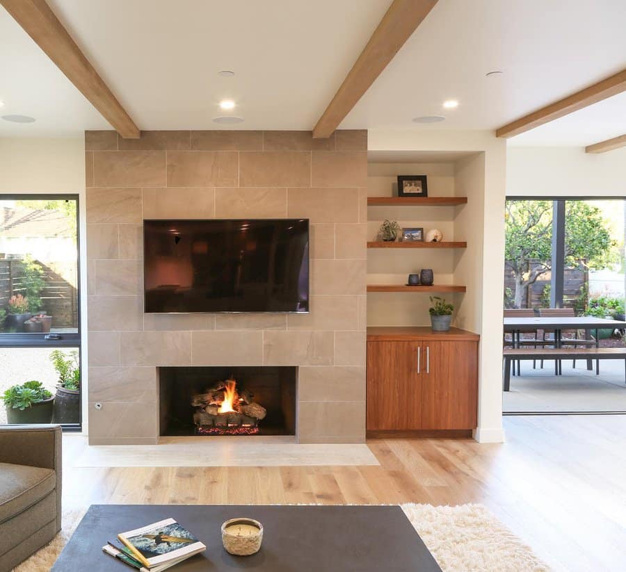 Concrete fireplace wall