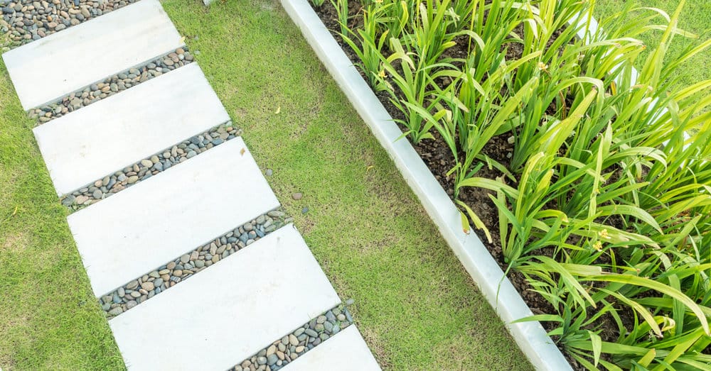 Pebble and grass island steps