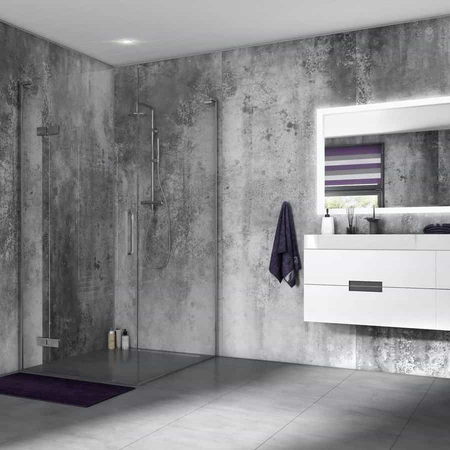 Contemporary bathroom with gray tiles