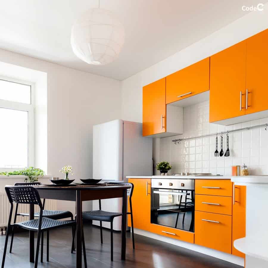 Orange kitchen cabinets