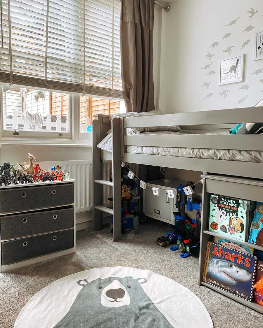 kids' loft bed with toy storage