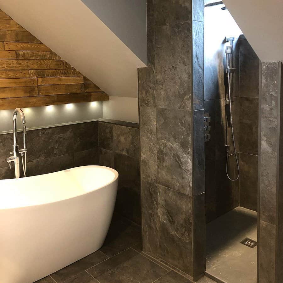 Concrete and wood bathroom