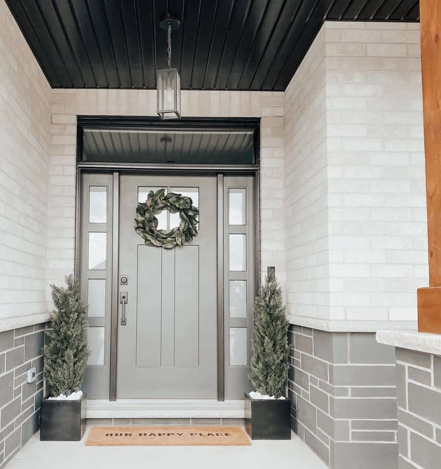 front porch door with decor