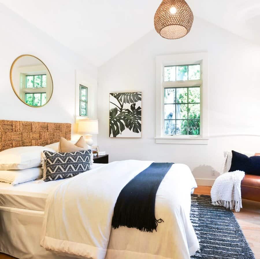 bohemian tropical white bedroom 