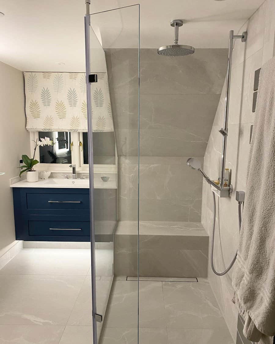 walk-in shower with bench
