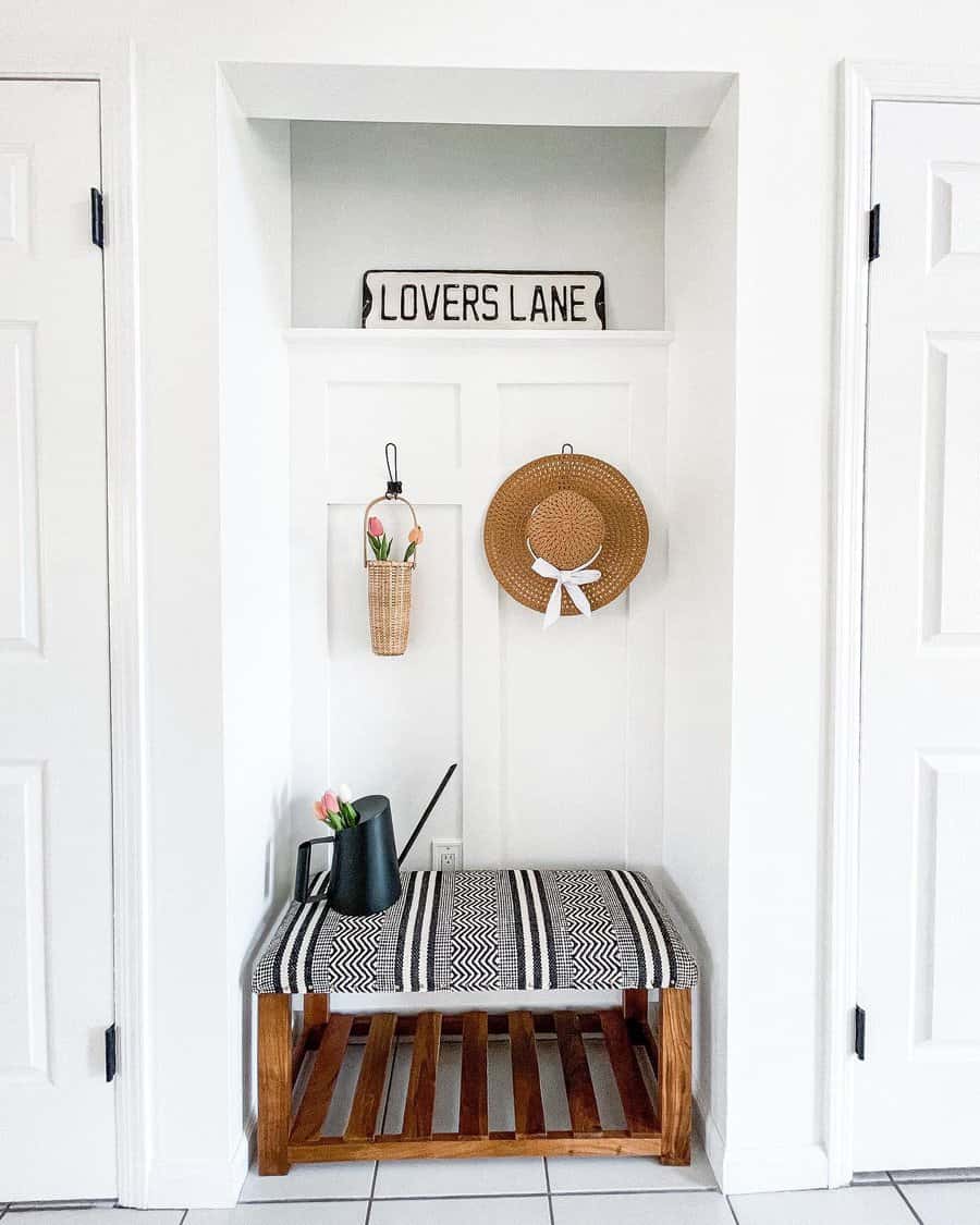 Mudroom hat rack with bench