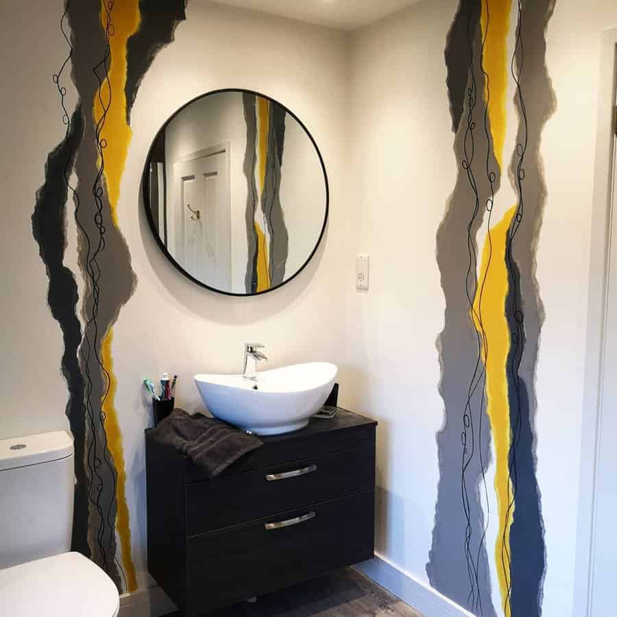 abstract mural art in bathroom