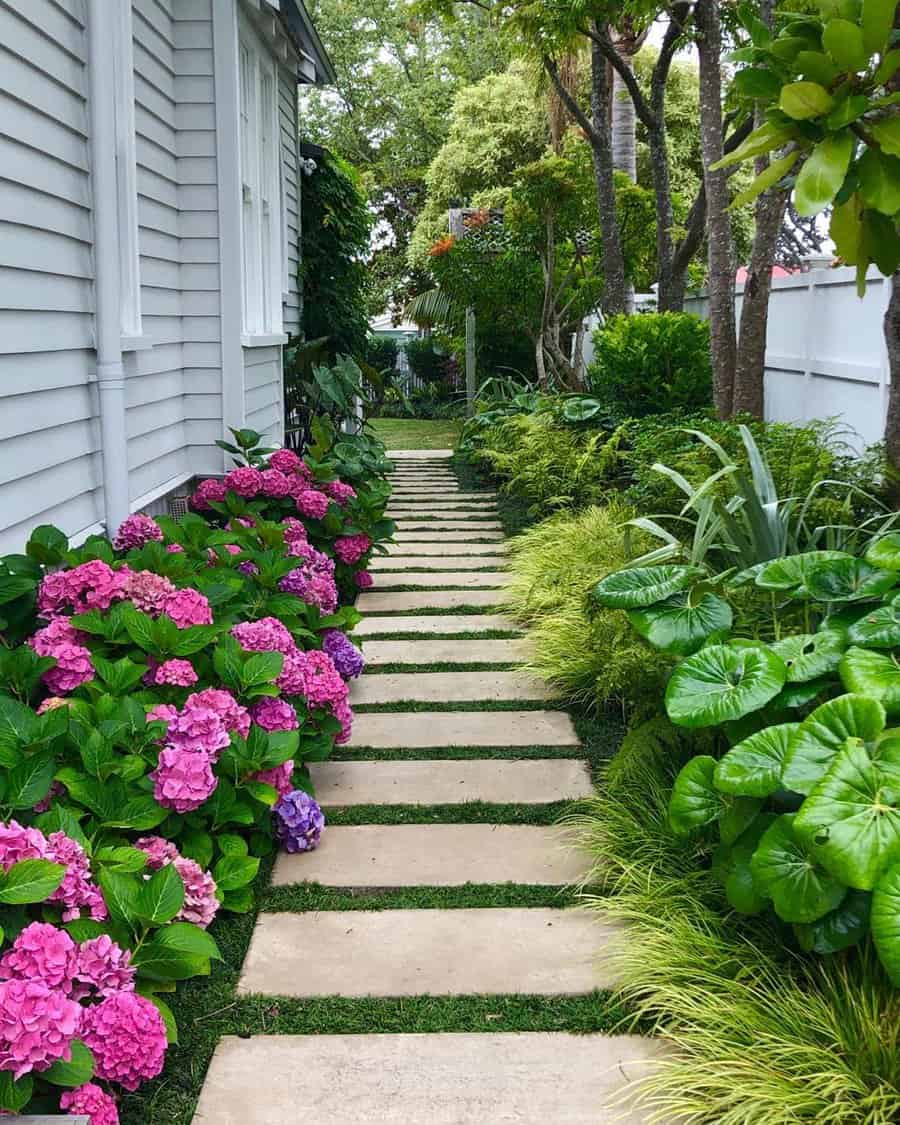 tropical garden with flagstone steps