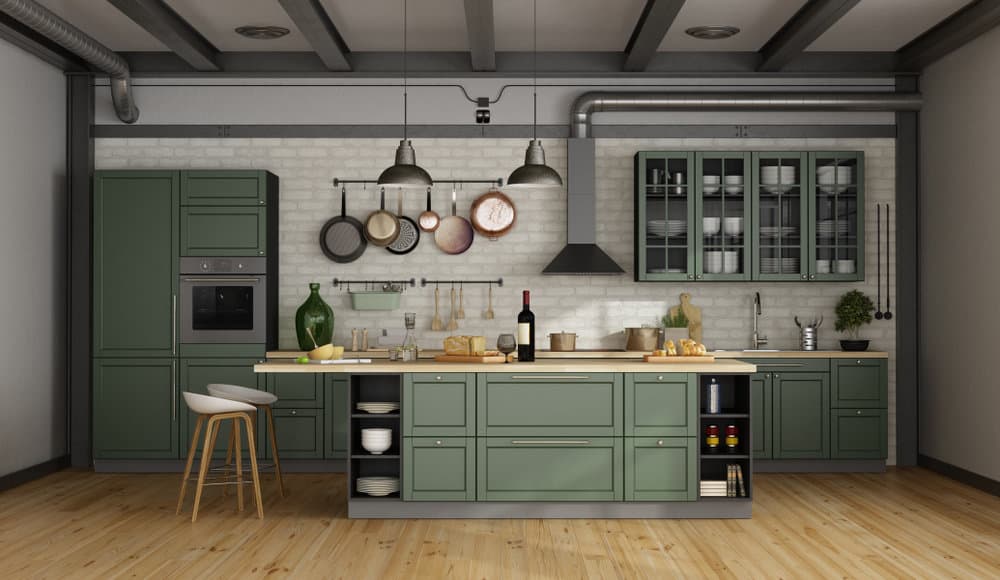 Sage green kitchen cabinet