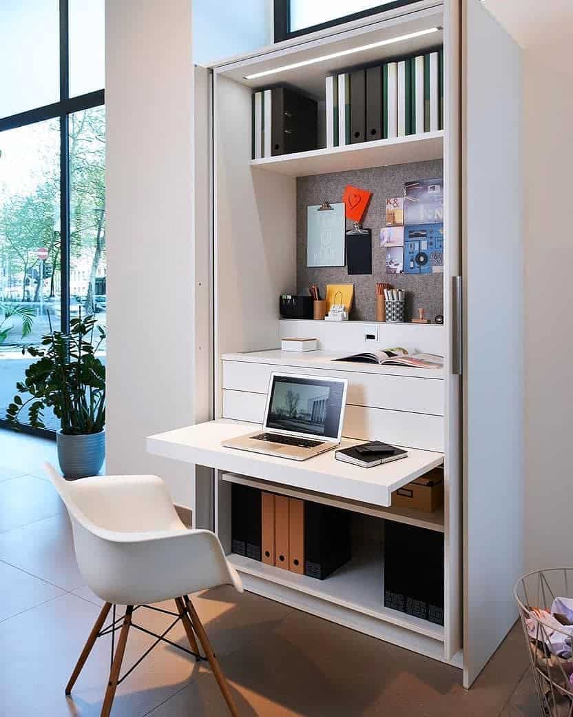 Recessed office space with shelf