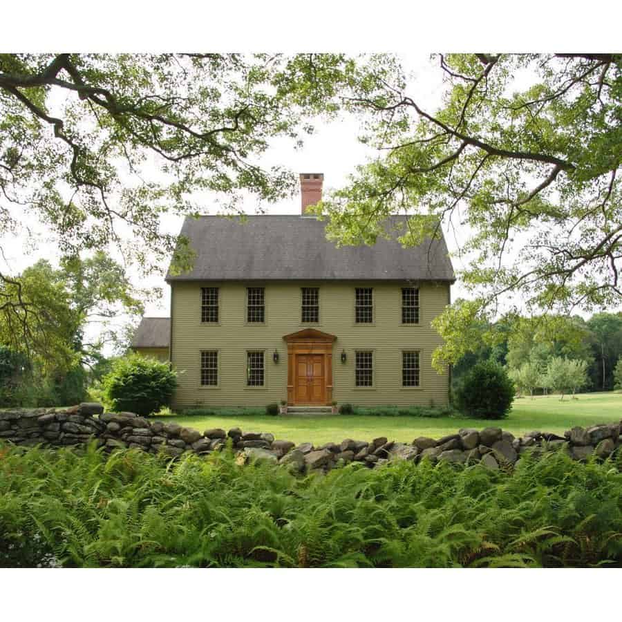 colonial house with a wooden door