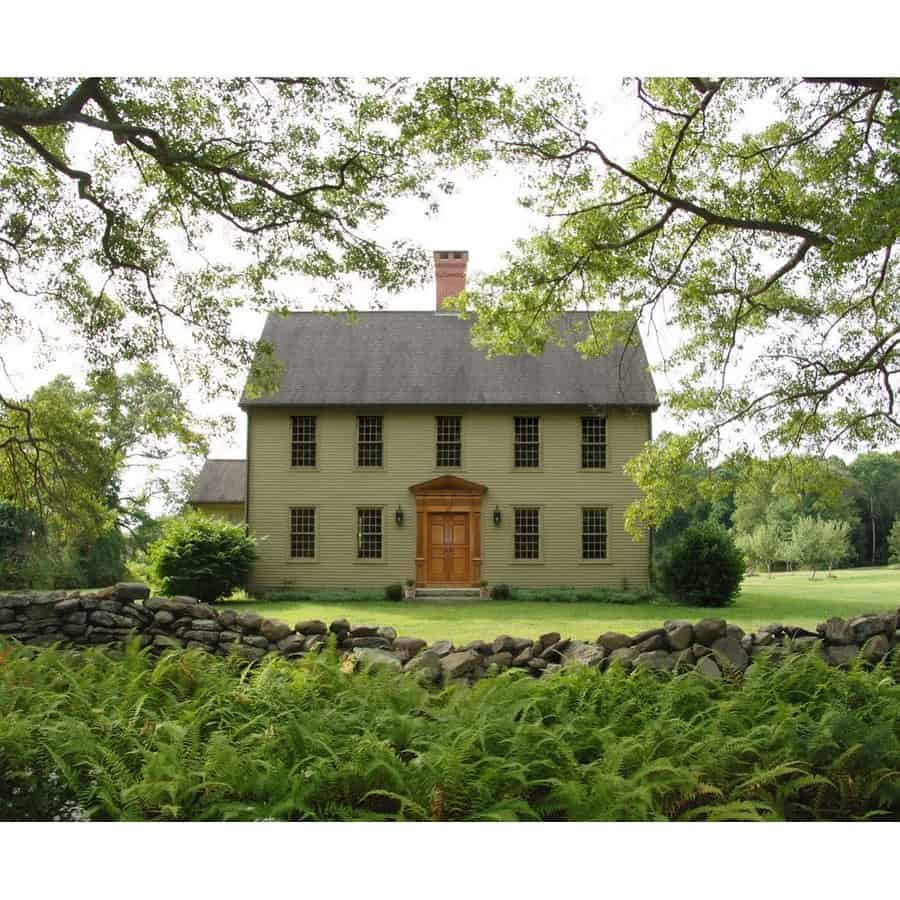 Colonial house with a wooden door