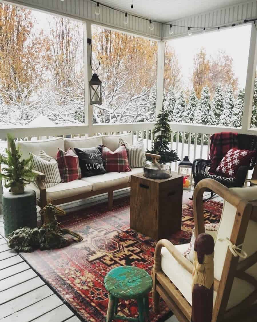 Back porch with area rug