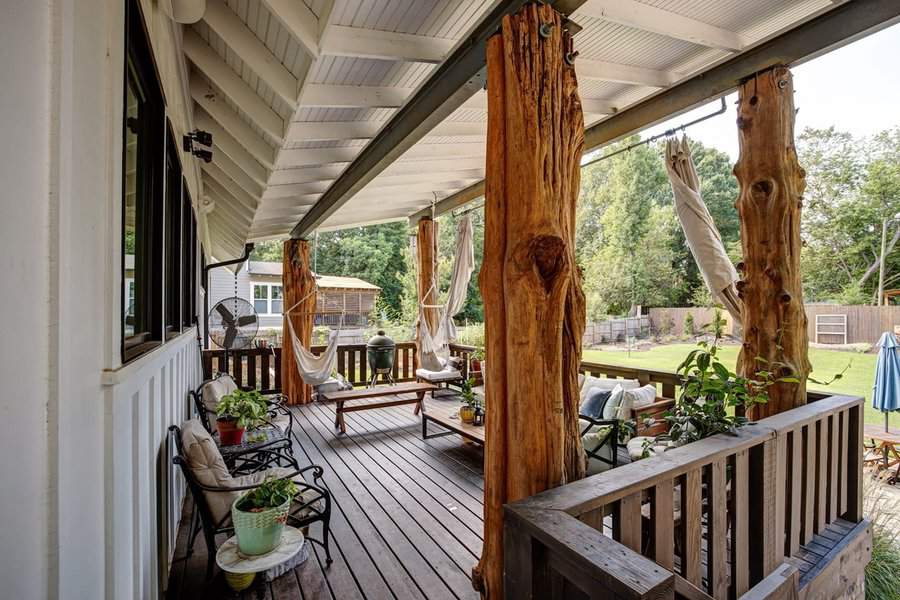 back porch with trunk posts 