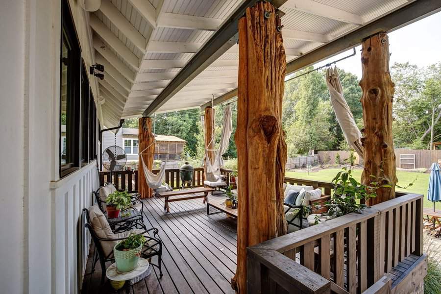 Back porch with trunk posts 