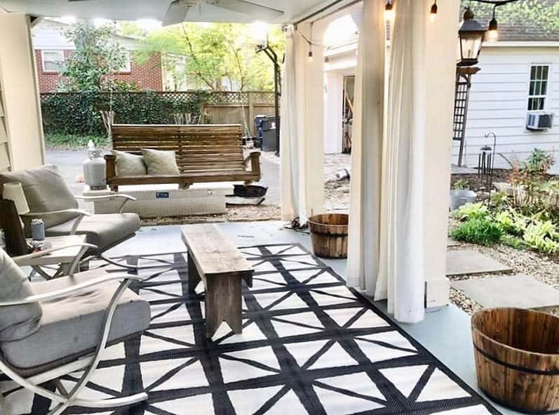 Back porch with area rug